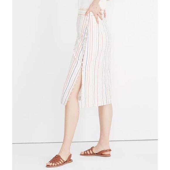 Madewell Women's Flecked Rainbow Stripe Print Button Slit Midi Skirt Size 6 - Picture 4 of 10